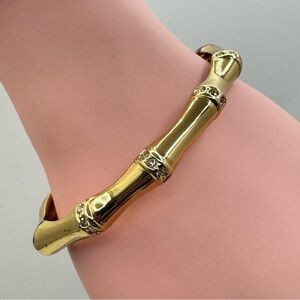 Lilly Pulitzer Gold Tone Bamboo Hinged Bangle Bracelet Rhinestones